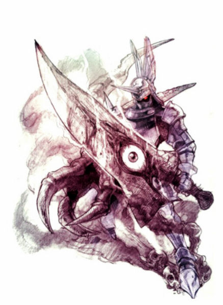 concept_art, evil, eyeball, helmet, horns, male, namco, nightmare