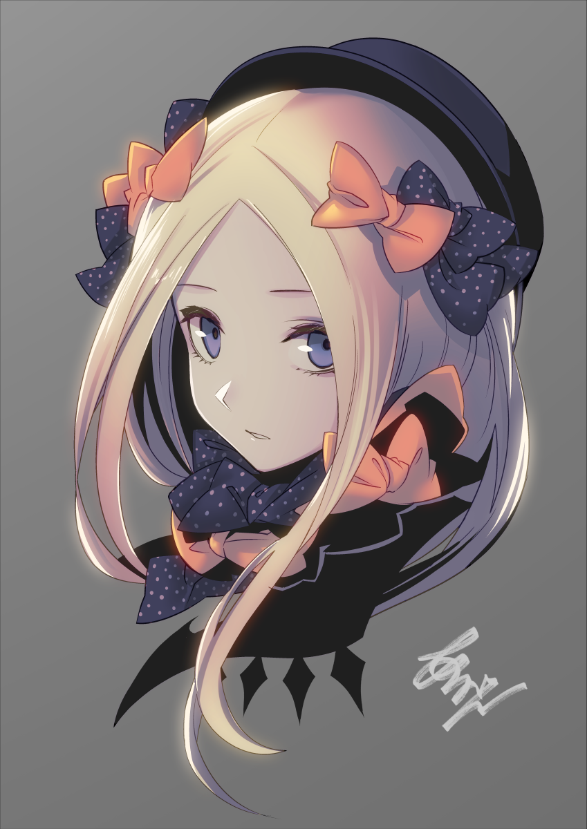 1girl, abigail_williams_(fate/grand_order), arikanrobo, bangs, black_bow, black_hat, blonde_hair, blue_eyes