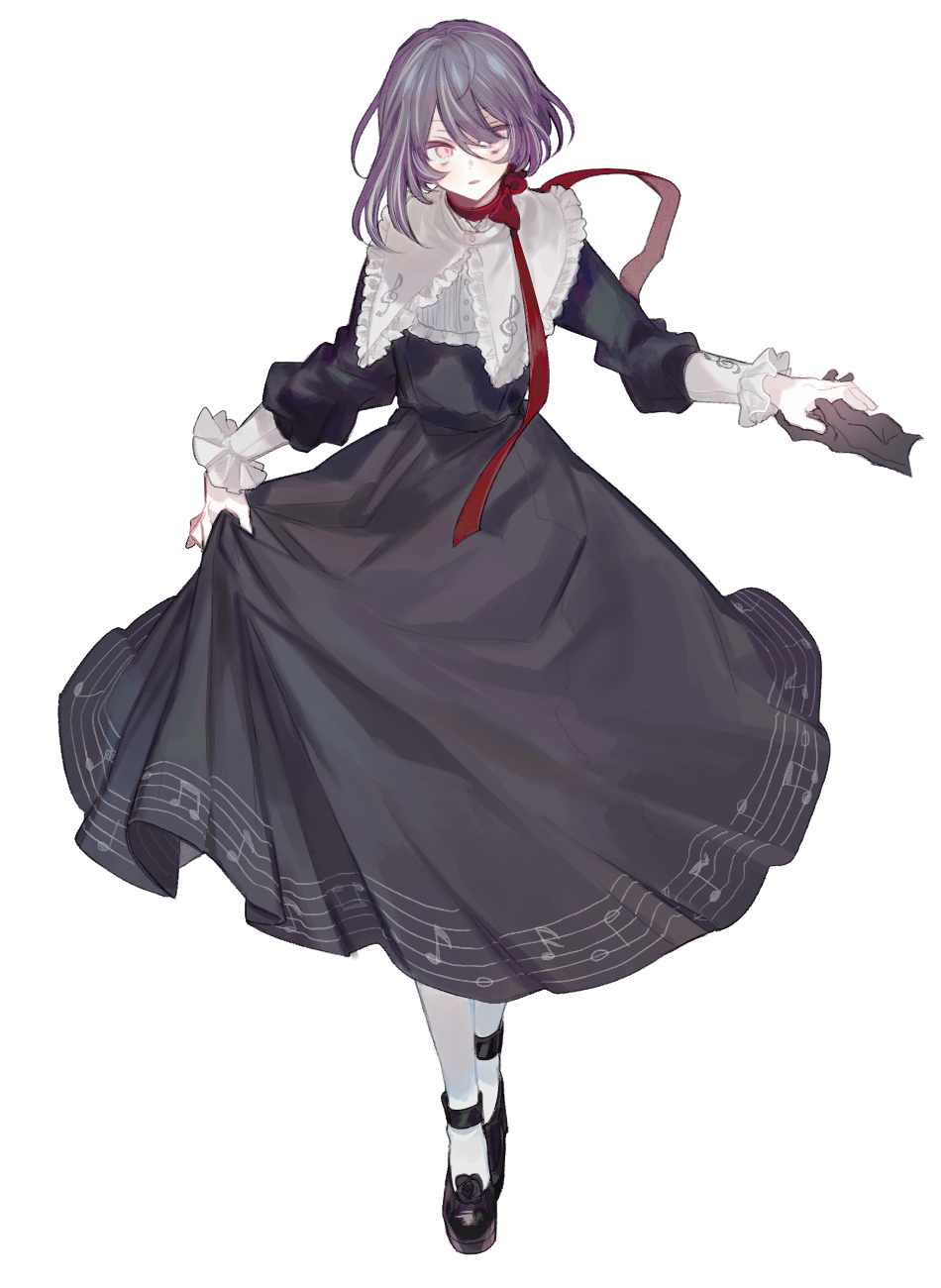 1girl, black_dress, black_footwear, choker, dress, full_body, highres, holding