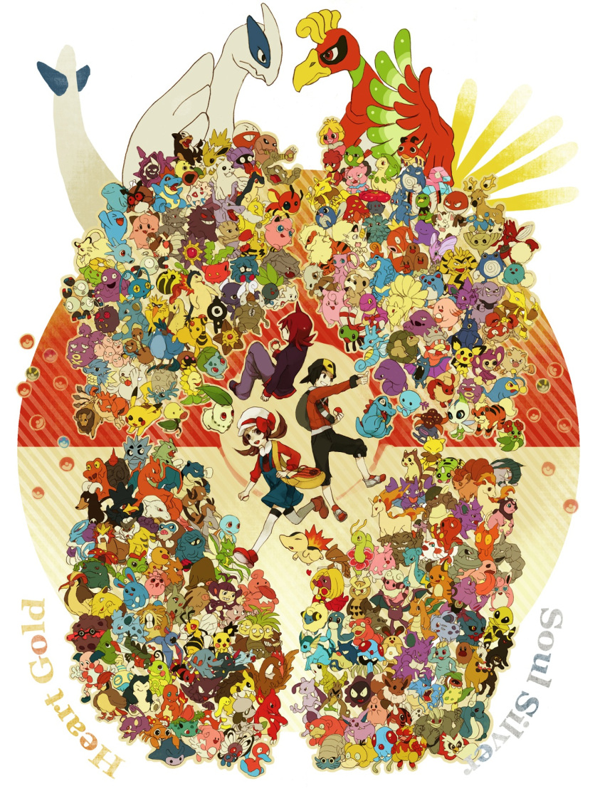 1girl, 2boys, abra, absolutely_everyone, aipom, alakazam, ampharos, arbok