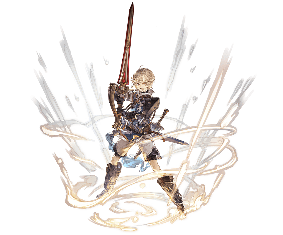 1boy, arthur_(granblue_fantasy), blonde_hair, energy, full_body, granblue_fantasy, holding, holding_sword, holding_weapon, looking_at_viewer, male_focus, minaba_hideo, official_art, open_mouth, red_eyes, shorts, solo, sword, transparent_background, weapon