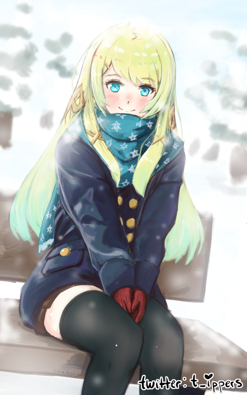 1girl, alternate_costume, alternate_hair_length, alternate_hairstyle, blonde_hair, blue_eyes, blue_hair, blush