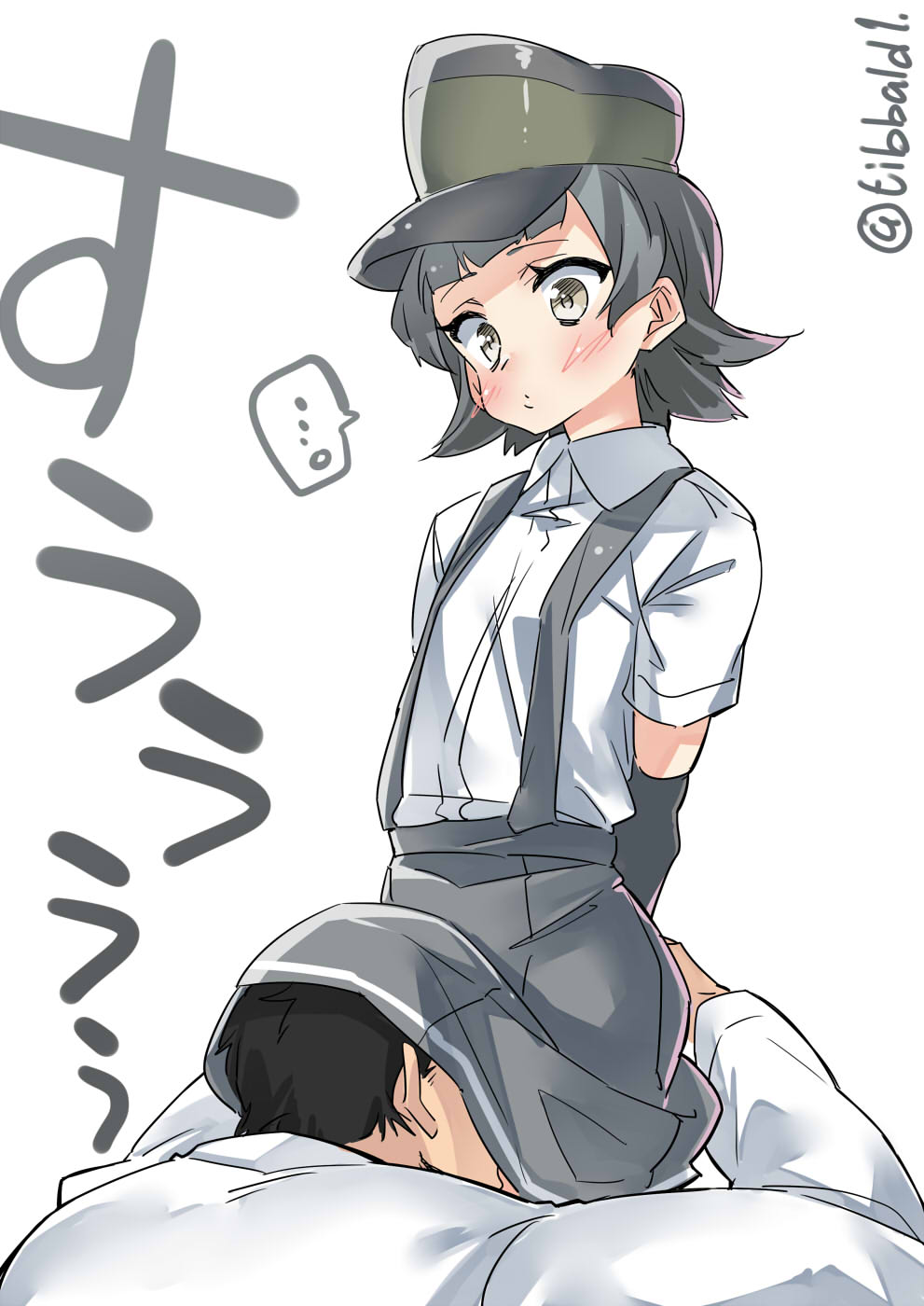 ..., 1boy, 1girl, admiral_(kantai_collection), arare_(kantai_collection), arm_behind_back, arm_warmers, black_hair
