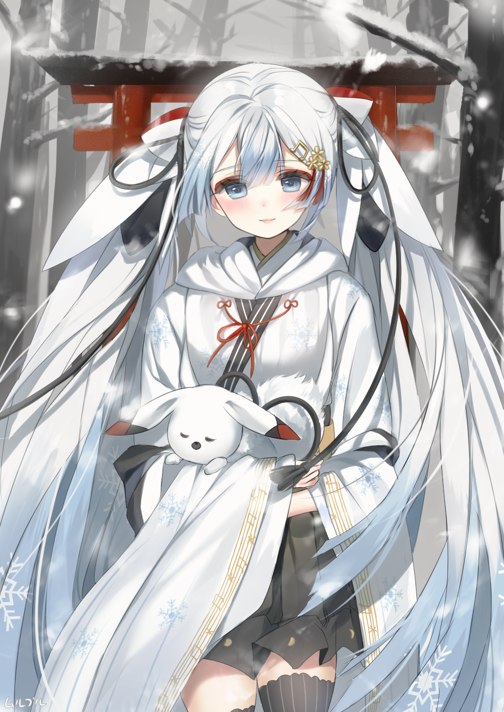 1girl, animal, bangs, blue_eyes, blue_hair, blush, closed_eyes, cowboy_shot