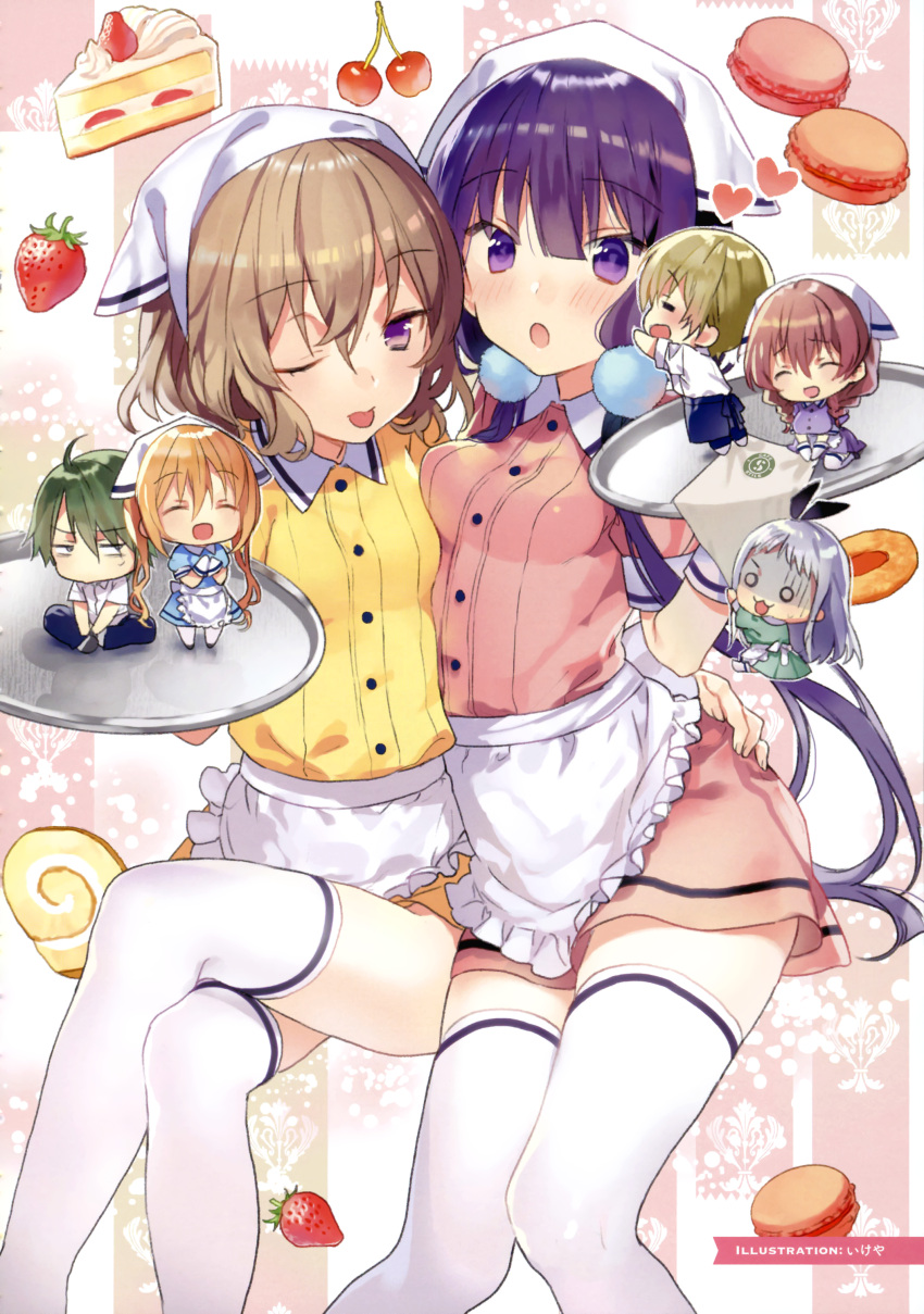3boys, 4girls, ;p, absurdres, akizuki_kouyou, amano_miu, apron, asymmetrical_docking