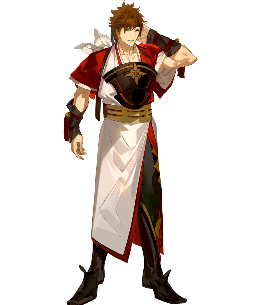 1boy, arai_teruko, armor, armored_boots, bell, boots, brown_hair, fire_emblem