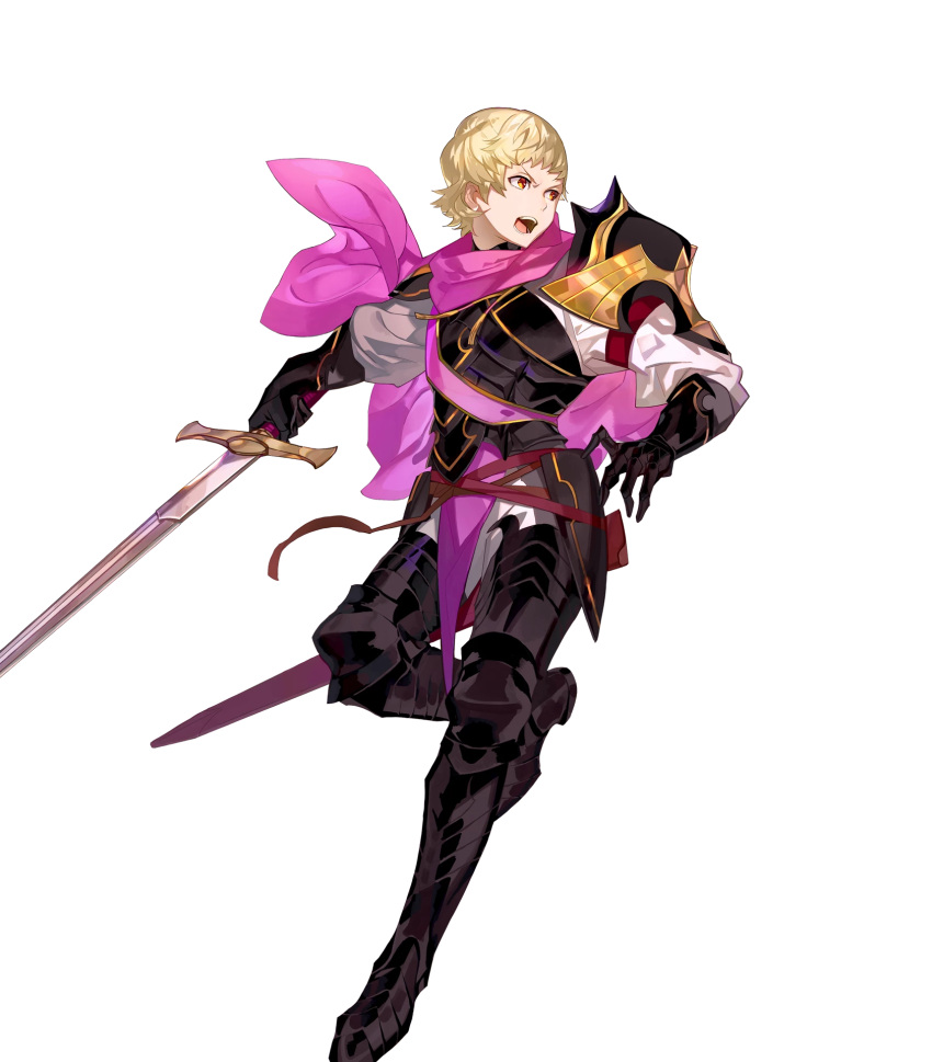 1boy, arai_teruko, armor, armored_boots, blonde_hair, boots, cape, fire_emblem