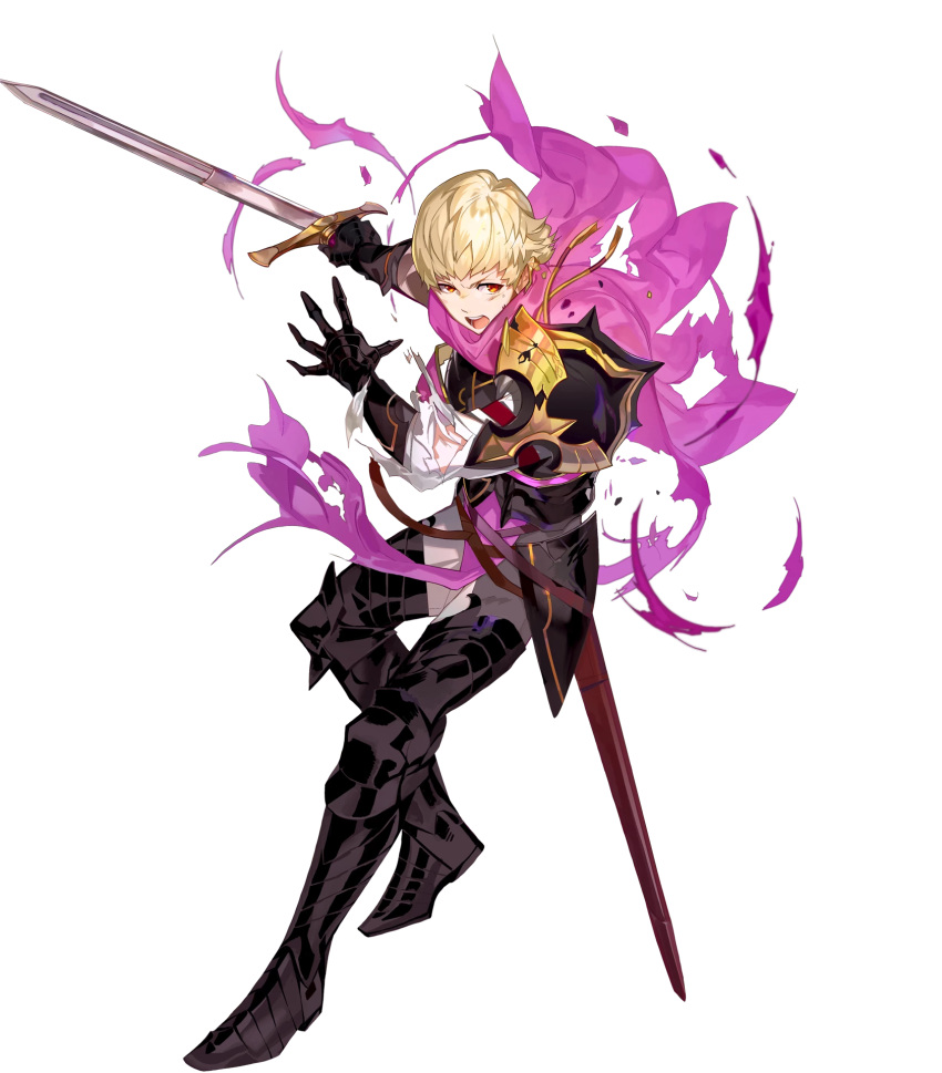 1boy, arai_teruko, armor, armored_boots, blonde_hair, boots, cape, fire_emblem