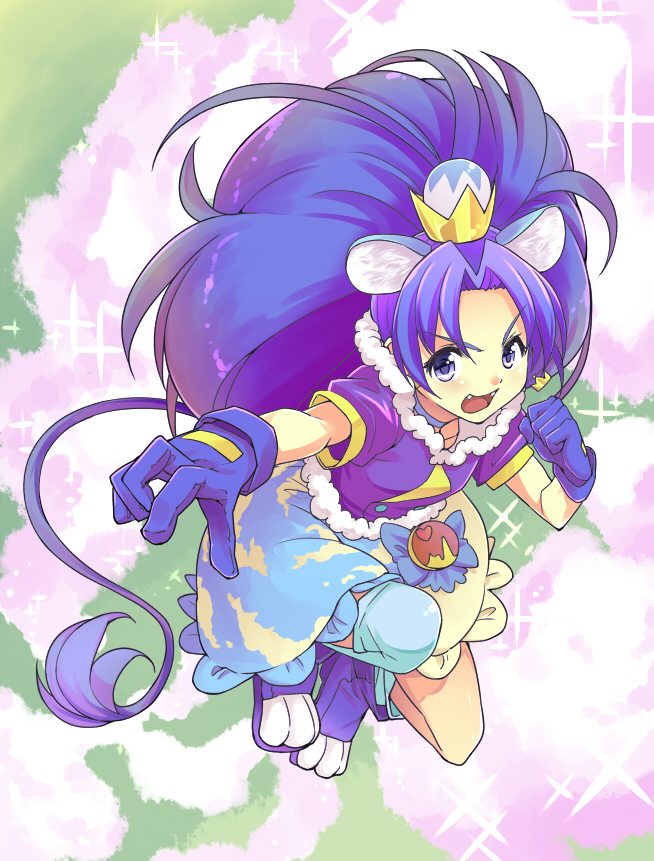 1girl, :d, animal_ears, blue_bow, blue_eyes, blue_footwear, blue_gloves, blue_hair