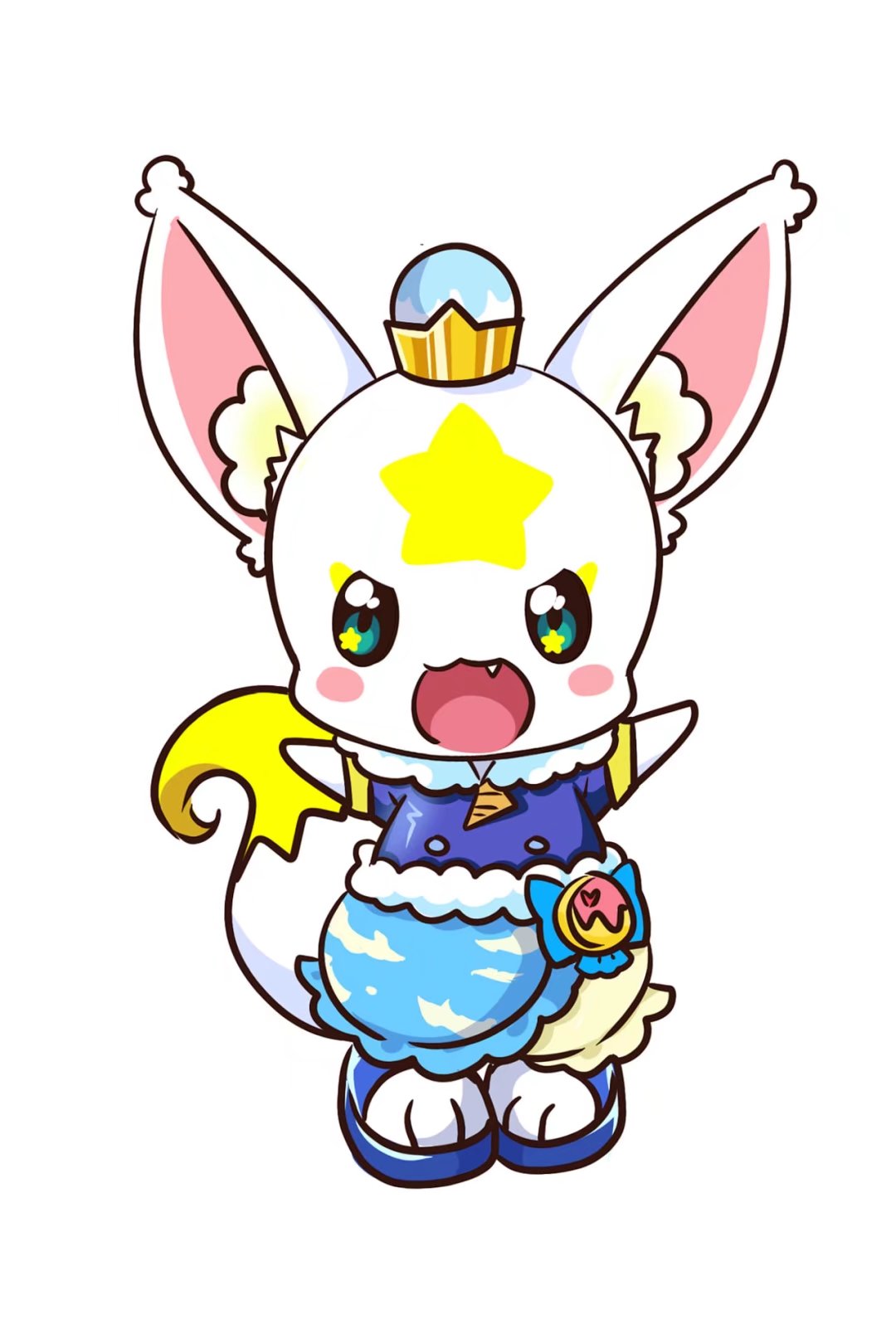 :d, blue_bow, blue_eyes, blue_footwear, blue_shirt, blue_skirt, boots, bow