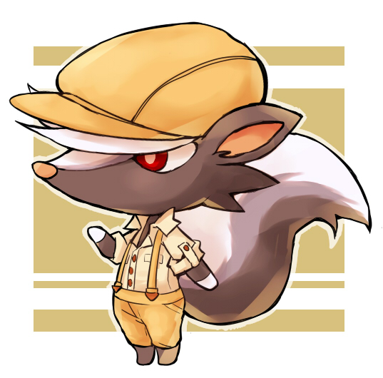 1boy, doubutsu_no_mori, furry, hat, maguro_no_yukke, red_eyes, shank_(doubutsu_no_mori), skunk