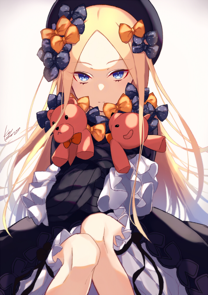 1girl, abigail_williams_(fate/grand_order), artist_name, bangs, beret, blonde_hair, blue_eyes, bow