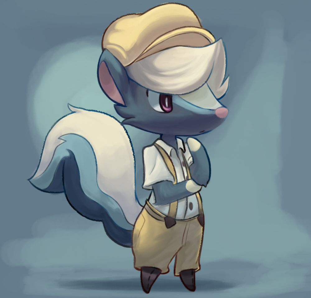 1boy, bukoya, doubutsu_no_mori, hat, shank_(doubutsu_no_mori), skunk, skunk_ears, skunk_tail