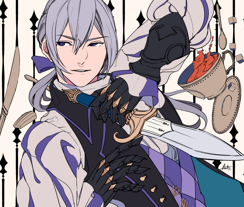 absurdres, butler, cup, european_clothes, fire_emblem, fire_emblem_heroes, fire_emblem_if, gloves
