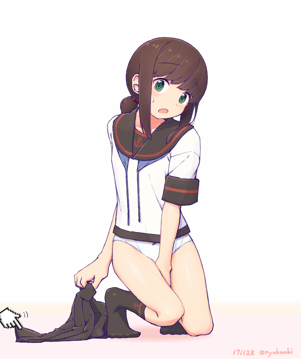 1girl, black_hair, black_sailor_collar, black_skirt, cursor, dated, fubuki_(kantai_collection), green_eyes