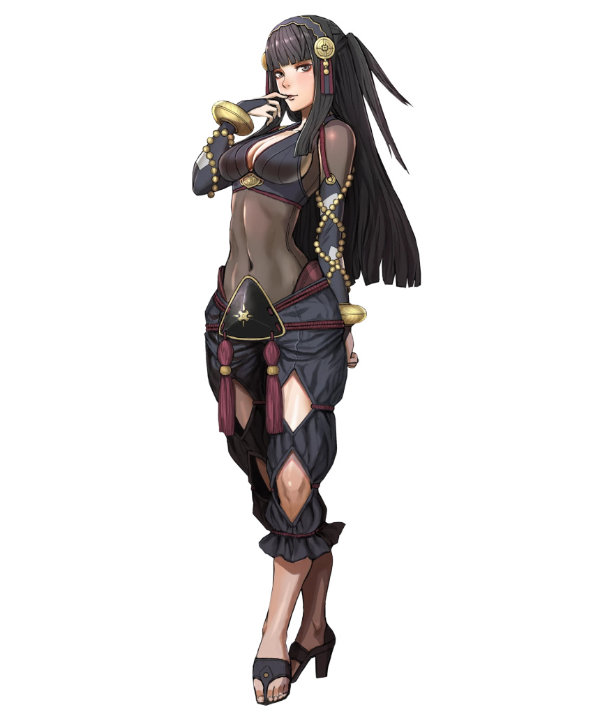 1girl, black_hair, breasts, cleavage, fire_emblem, fire_emblem_heroes, full_body, highres, large_breasts, long_hair, official_art, rhajat_(fire_emblem), solo, syalla_(fire_emblem_if), transparent_background