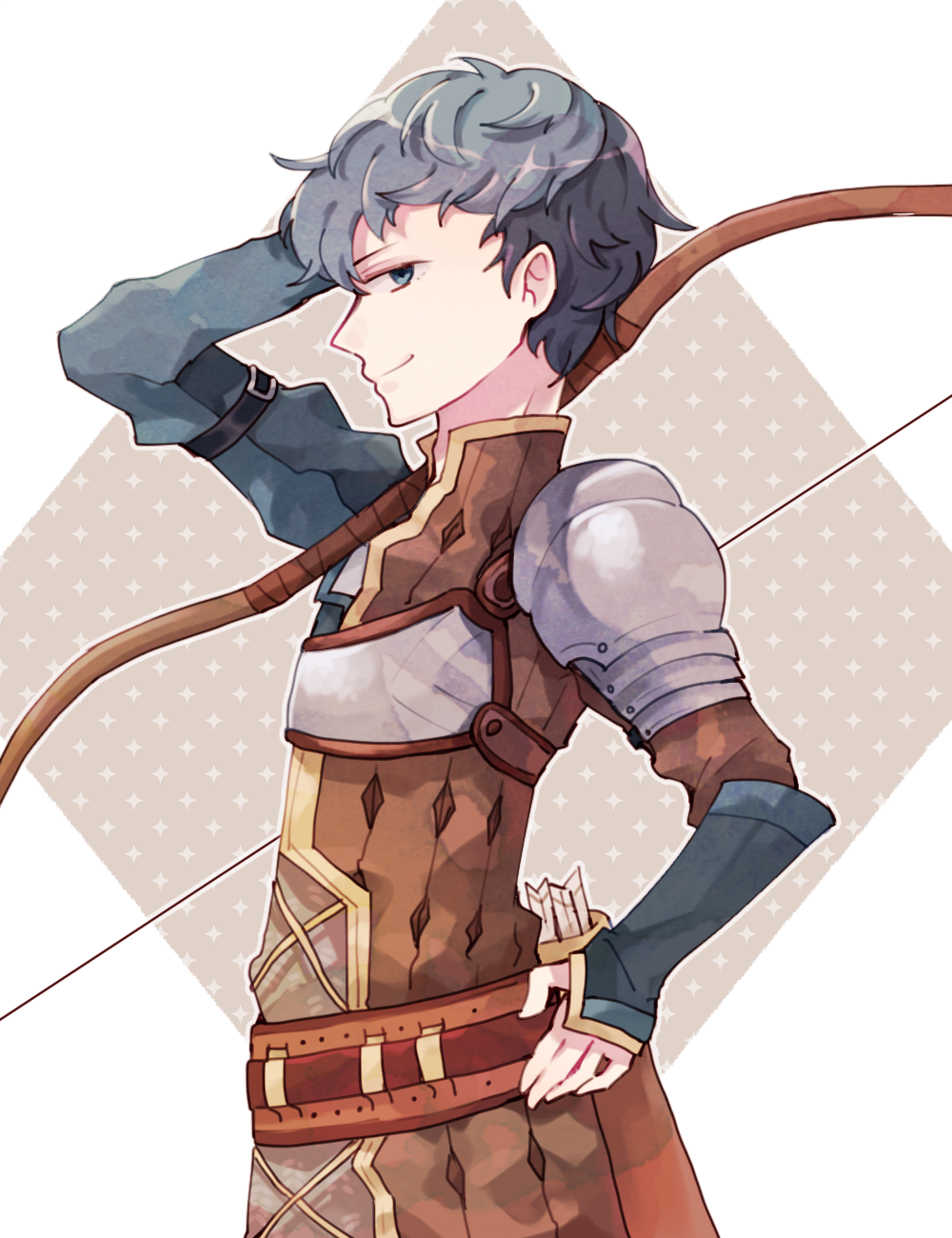 1boy, armor, arrow, blue_eyes, blue_hair, bow_(weapon), fire_emblem, fire_emblem_echoes:_mou_hitori_no_eiyuuou