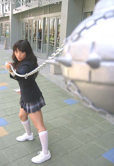 angelicstar, asian, brown_hair, brunette, cosplay, flail, gogo_yubari, kill_bill