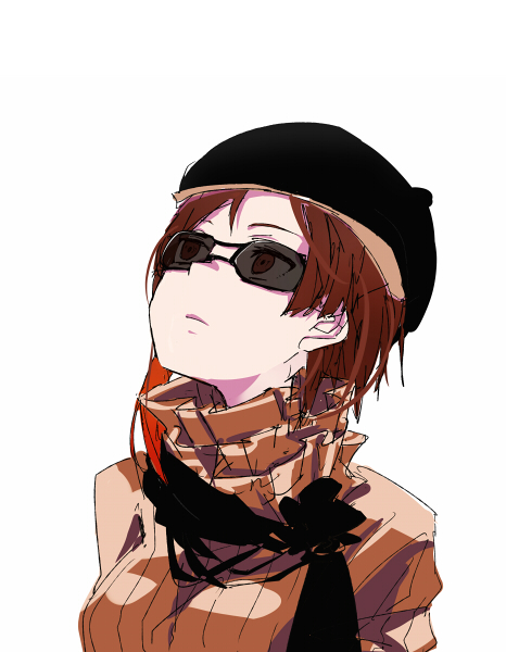 1girl, beret, brown_hair, coco_adel, esu_(transc), hat, looking_up, rwby
