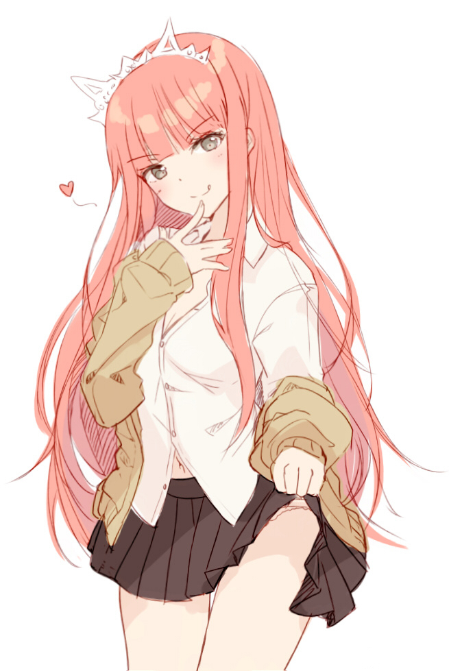 1girl, :q, alternate_costume, bangs, bison_cangshu, black_eyes, black_skirt, blush