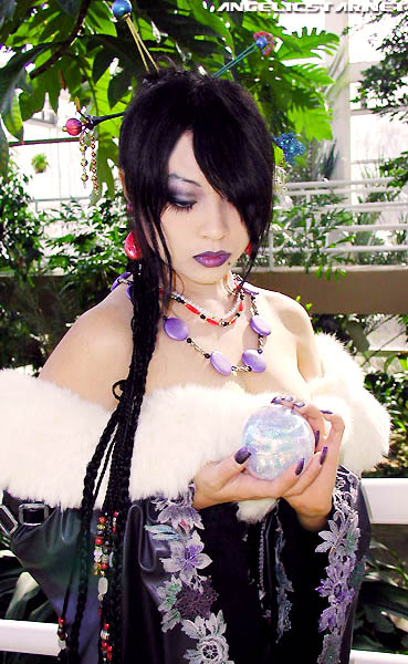 angelicstar, belt, black_dress, black_hair, cosplay, final_fantasy, final_fantasy_x, fur