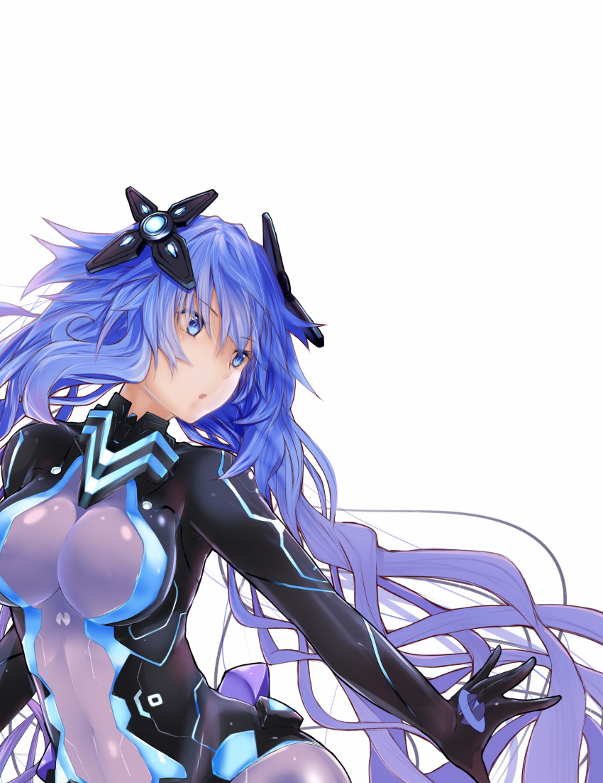 1girl, :o, absurdres, blue_eyes, blue_hair, bodysuit, braid, breasts