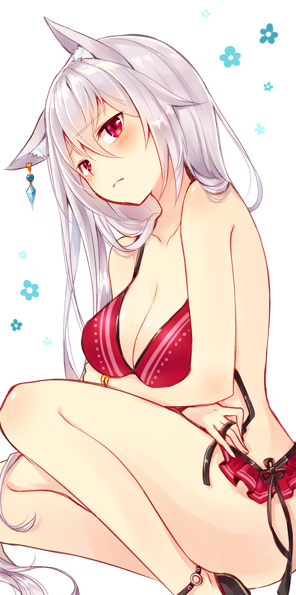 1girl, animal_ears, bangs, bikini, black_footwear, blush, bracelet, breasts