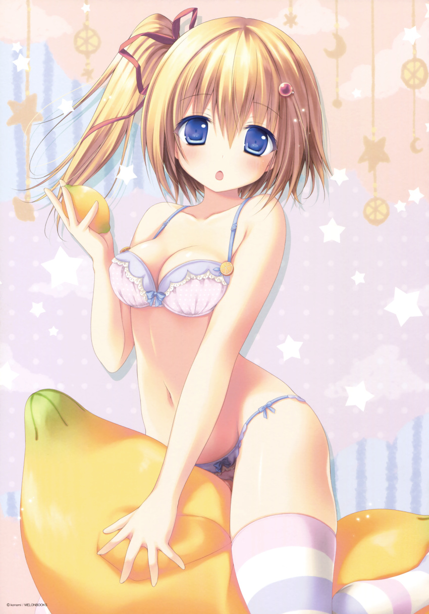 1girl, absurdres, artist_name, asymmetrical_hair, bangs, blonde_hair, blue_eyes, blue_panties