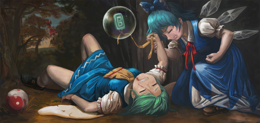 4girls, amibazh, blonde_hair, blood, blue_hair, bomb, brown_hair, bubble
