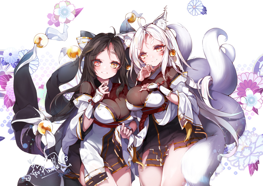 2girls, absurdres, ara_han, ara_han_(celestial_fox), asura_(elsword), breasts, brown_hair, cleavage