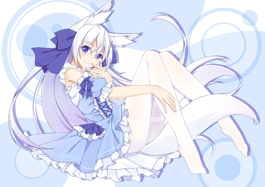 1girl, animal_ears, blush, detached_sleeves, dress, frilled_dress, frills, fringe
