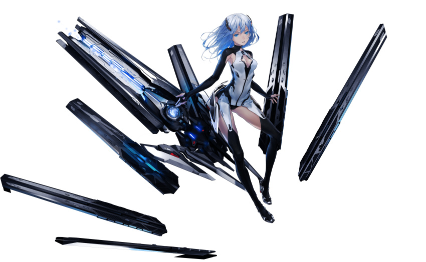1girl, absurdres, beatless, blue_eyes, blue_hair, bodysuit, breasts, cleavage_cutout