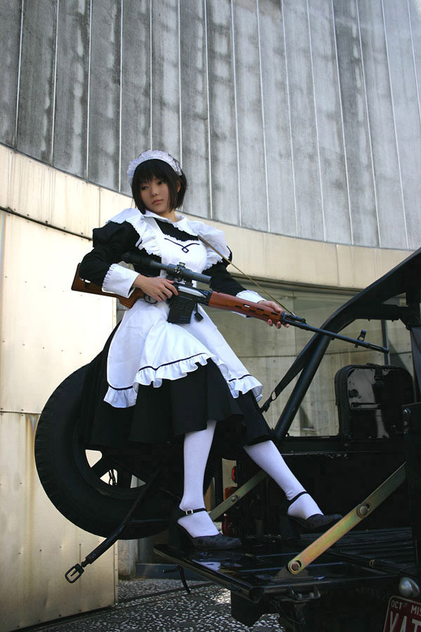 dragunov_svd, girls_with_guns, gun, maid, pantyhose, photo, rifle, weapon