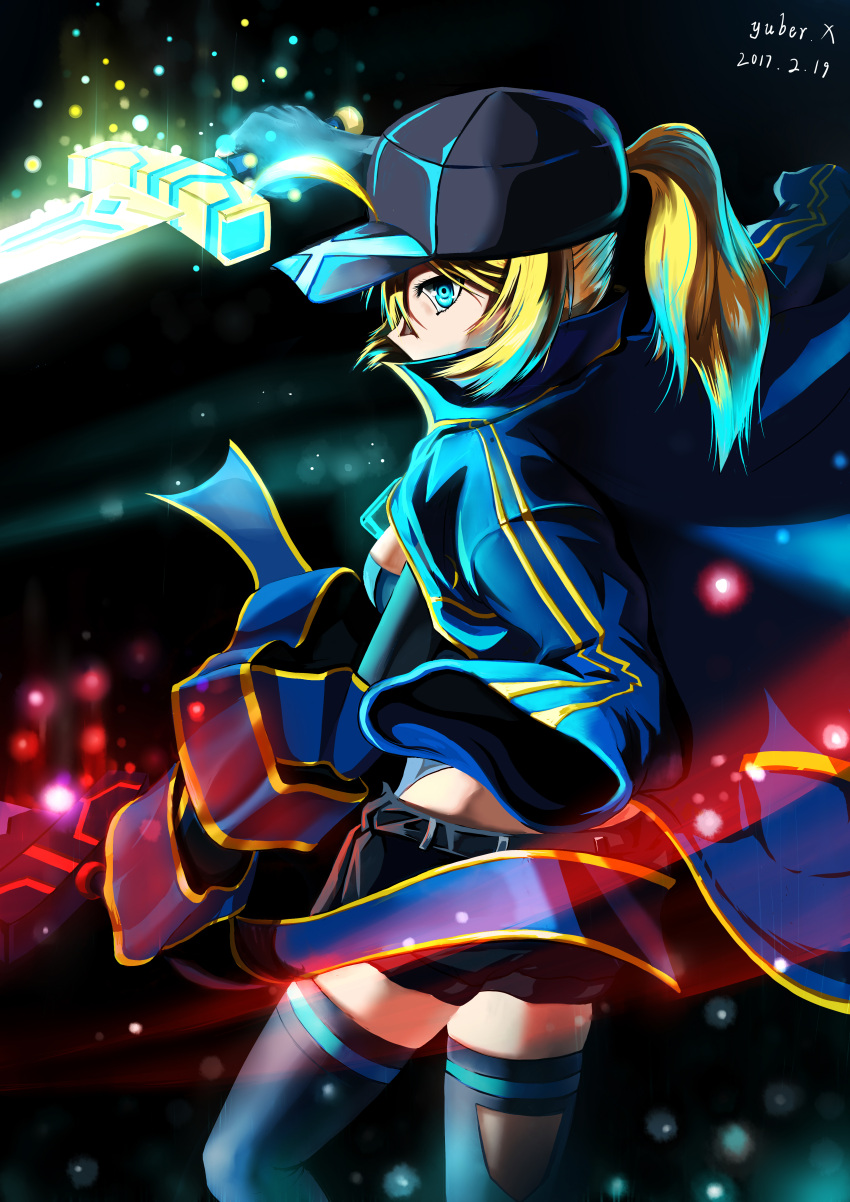 1girl, absurdres, artist_name, artoria_pendragon_(all), baseball_cap, blue_eyes, breasts, dated