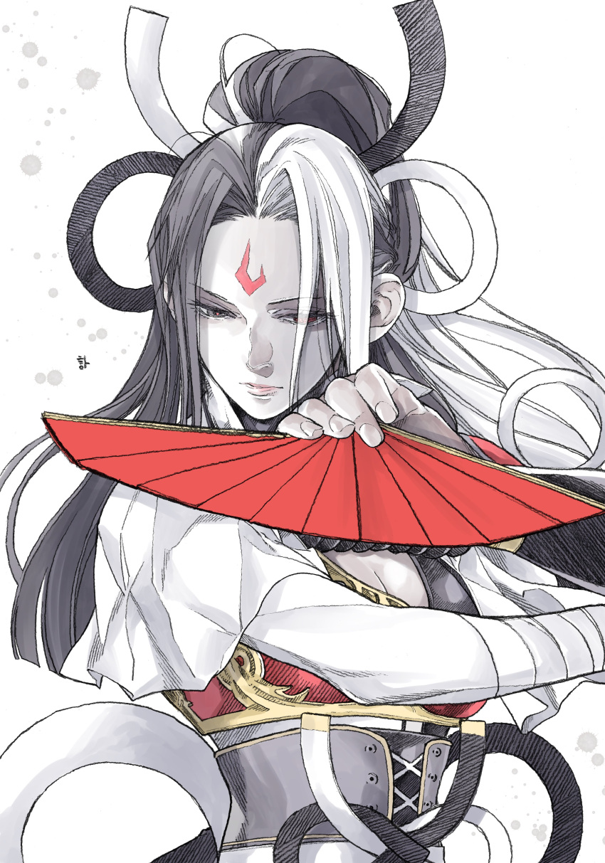 1girl, absurdres, armor, black_hair, breasts, capelet, cleavage, commentary_request