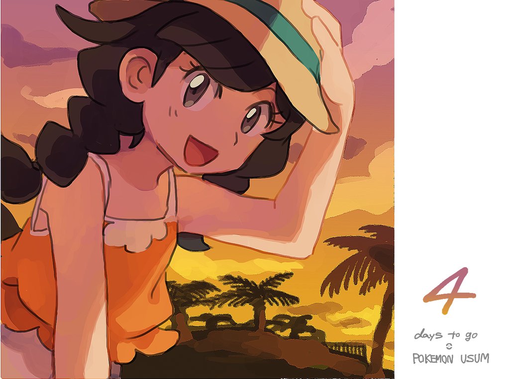 1girl, black_hair, braid, camisole, clouds, countdown, elizabeth_(tomas21), grey_eyes