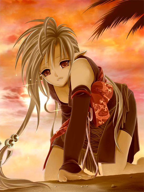 atist, barefoot, detached_sleeves, hands, hxaxcxk, original, pointy_ears, red_eyes