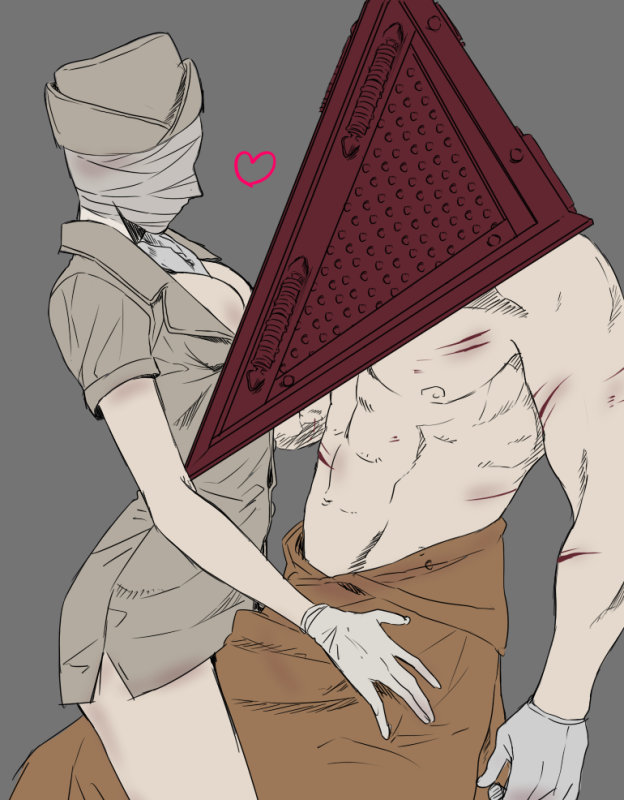 1boy, 1girl, apron, blood, breasts, commentary_request, gloves, hat