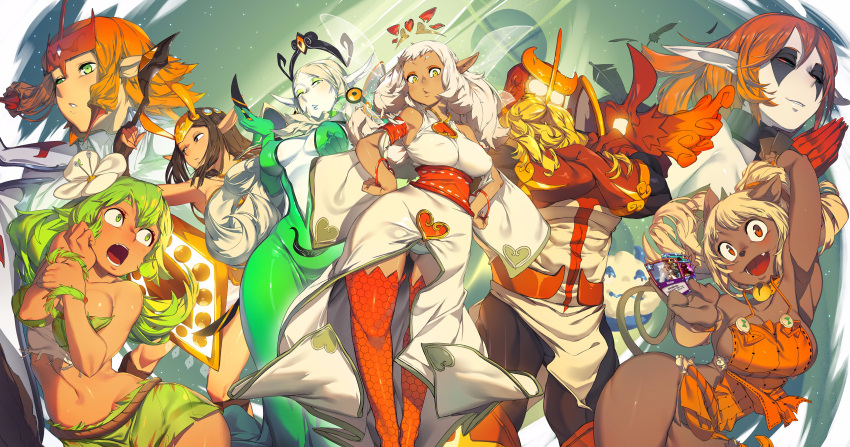 1boy, 6+girls, absurdres, animal_ears, breasts, dofus, ecaflip, eniripsa