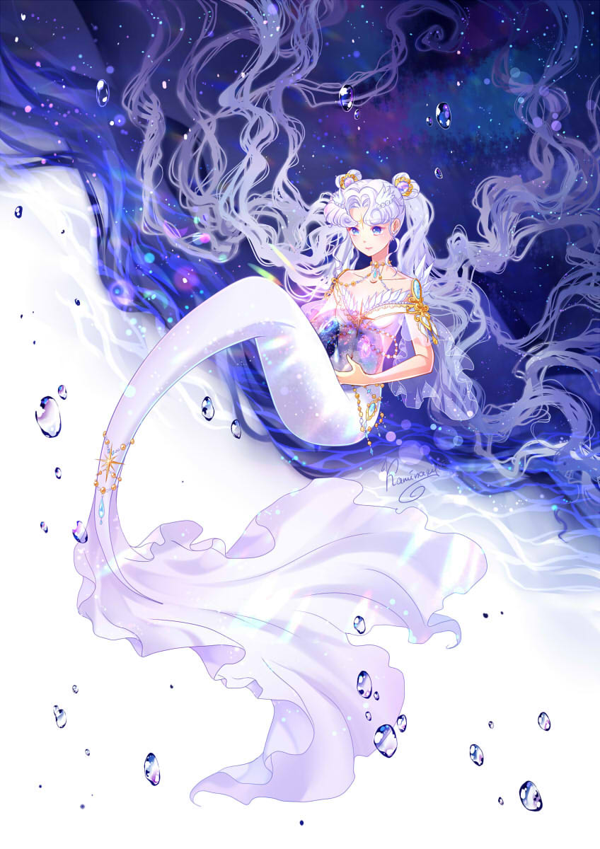 1girl, bangs, bishoujo_senshi_sailor_moon, blue_eyes, bubble, choker, facial_mark, forehead_mark