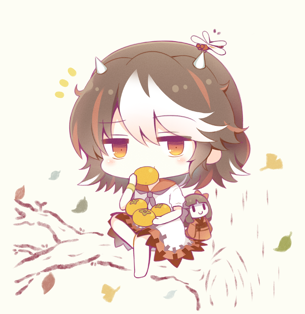 1girl, 23_(candy_chapus), barefoot, black_hair, branch, chibi, directional_arrow, doll