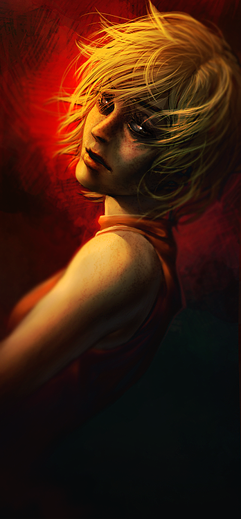 1girl, blonde_hair, freckles, heather_mason, jacket, jewelry, necklace, pirate_cashoo