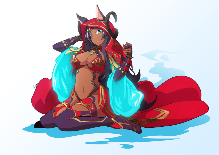 1girl, animal_ears, aqua_eyes, breasts, cleavage, dark_skin, fate/grand_order, fate_(series)