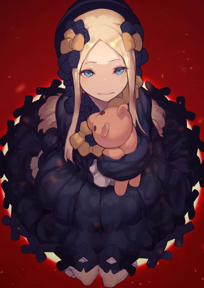 1girl, abigail_williams_(fate/grand_order), black_bow, black_dress, black_hat, blonde_hair, blue_eyes, bow