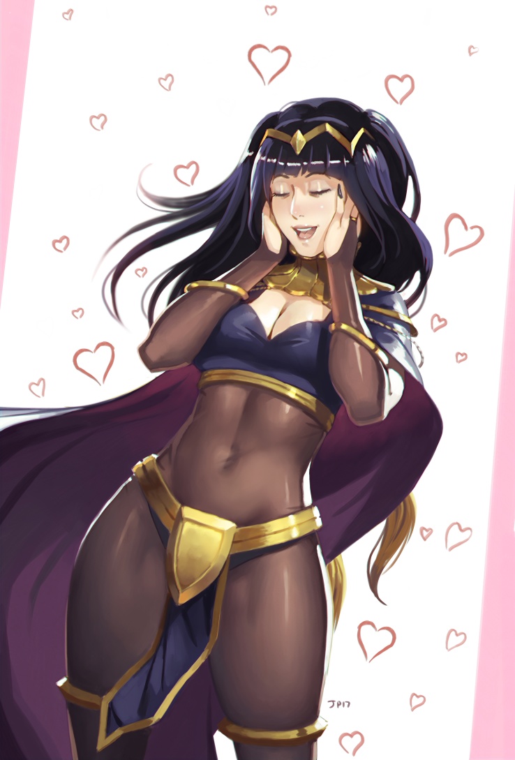 1girl, breasts, cape, cleavage, closed_eyes, covered_navel, eyeshadow, fire_emblem