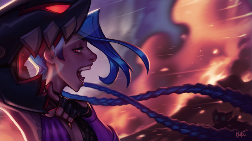 1girl, artist_name, bikini_top, blue_hair, braid, bullet, dated, fingerless_gloves