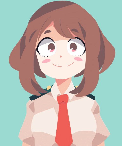 1girl, animated, animated_gif, blush_stickers, boku_no_hero_academia, brown_hair, closed_eyes, collared_shirt, commentary, dress_shirt, emofuri, eyebrows, eyebrows_visible_through_hair, green_background, looking_at_viewer, necktie, no_outlines, nodding, open_mouth, peptosis, pink_eyes, red_neckwear, round_teeth, school_uniform, shirt, sidelocks, solo, teeth, upper_body, uraraka_ochako, white_shirt
