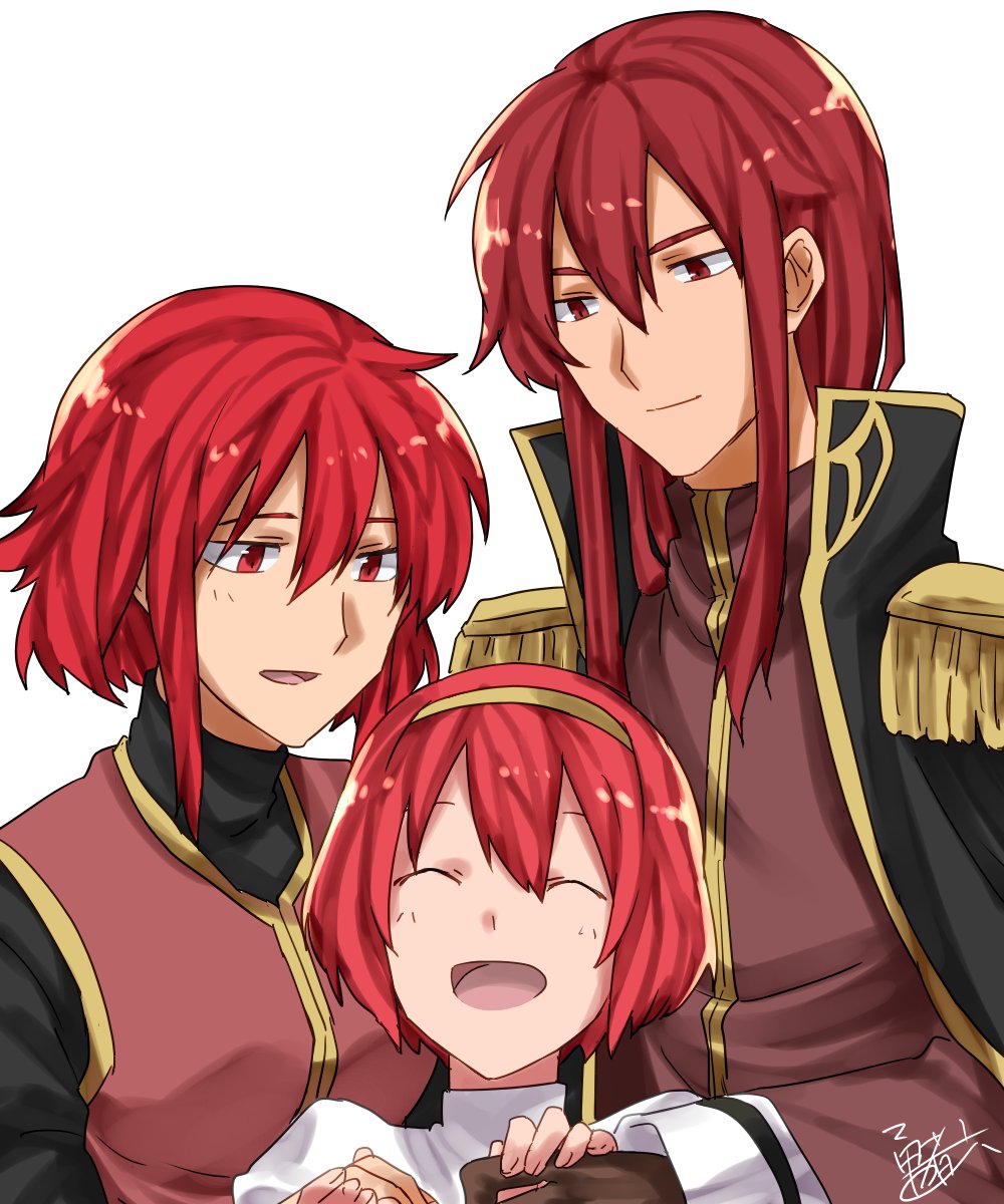 1boy, 2girls, brother_and_sister, dress, fire_emblem, fire_emblem:_mystery_of_the_emblem, fire_emblem_heroes, gloves
