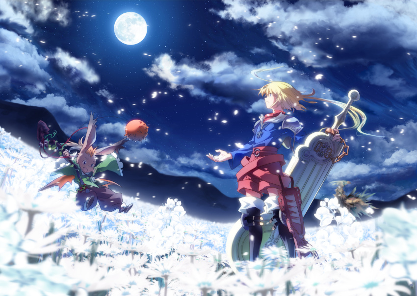1boy, :d, ahoge, armor, black_footwear, black_legwear, blonde_hair, clouds