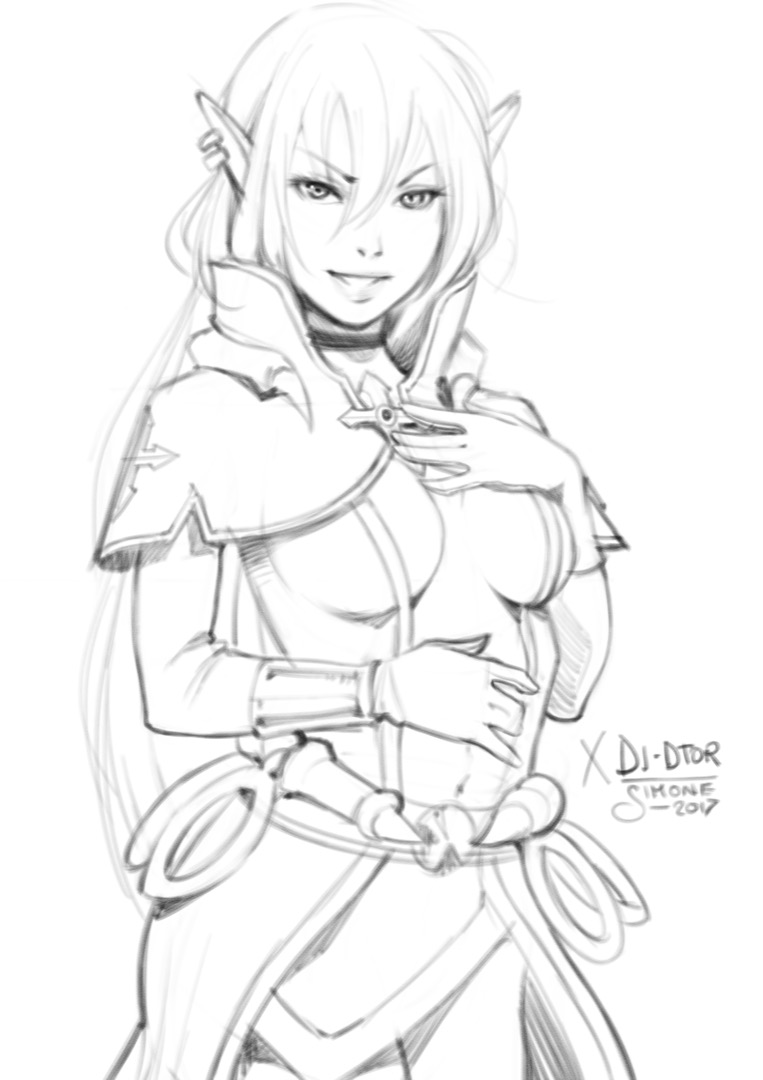 1girl, breasts, duel, ear_piercing, earrings, elbow_gloves, gloves, grin, jewelry, monster, piercing, sketch, smile, solo, vampire, vampire_vamp, yu-gi-oh!